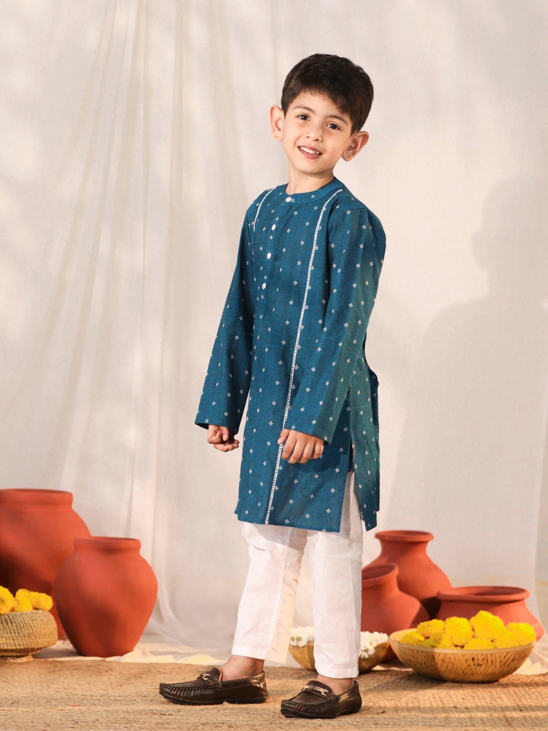 Boy's' Turquoise Kurta Pyjama Set