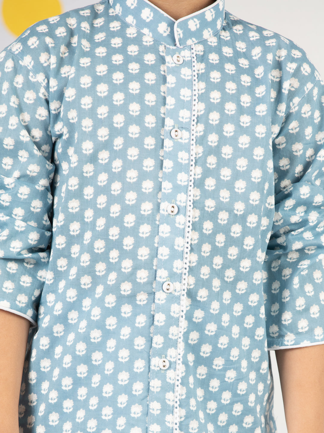 Boy's' Blue And White Kurta Pyjama Set