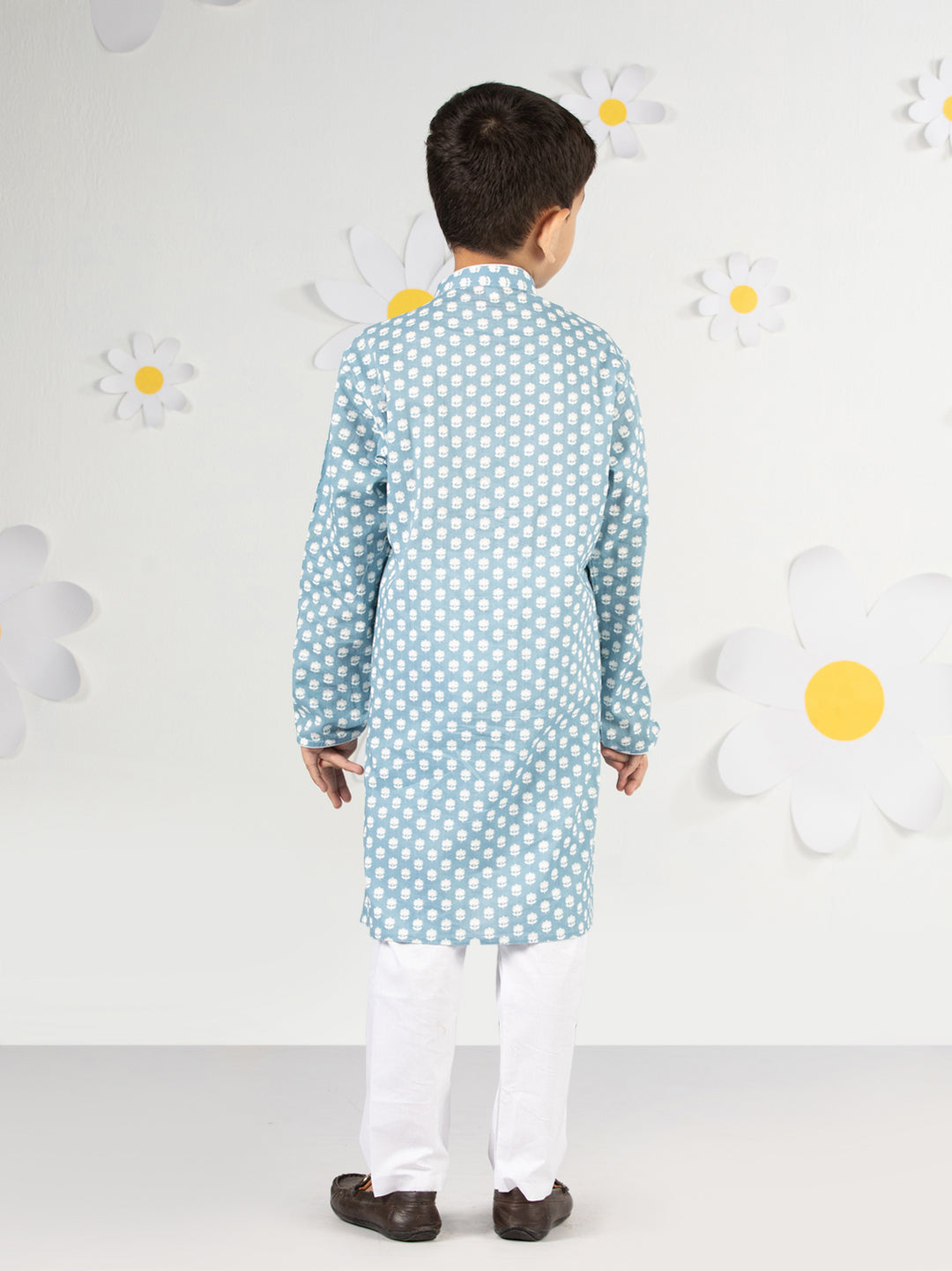 Boy's' Blue And White Kurta Pyjama Set