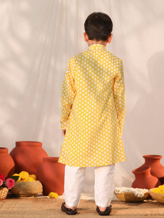 VASTRAMAY Boys' Yellow Kurta Pyjama Set