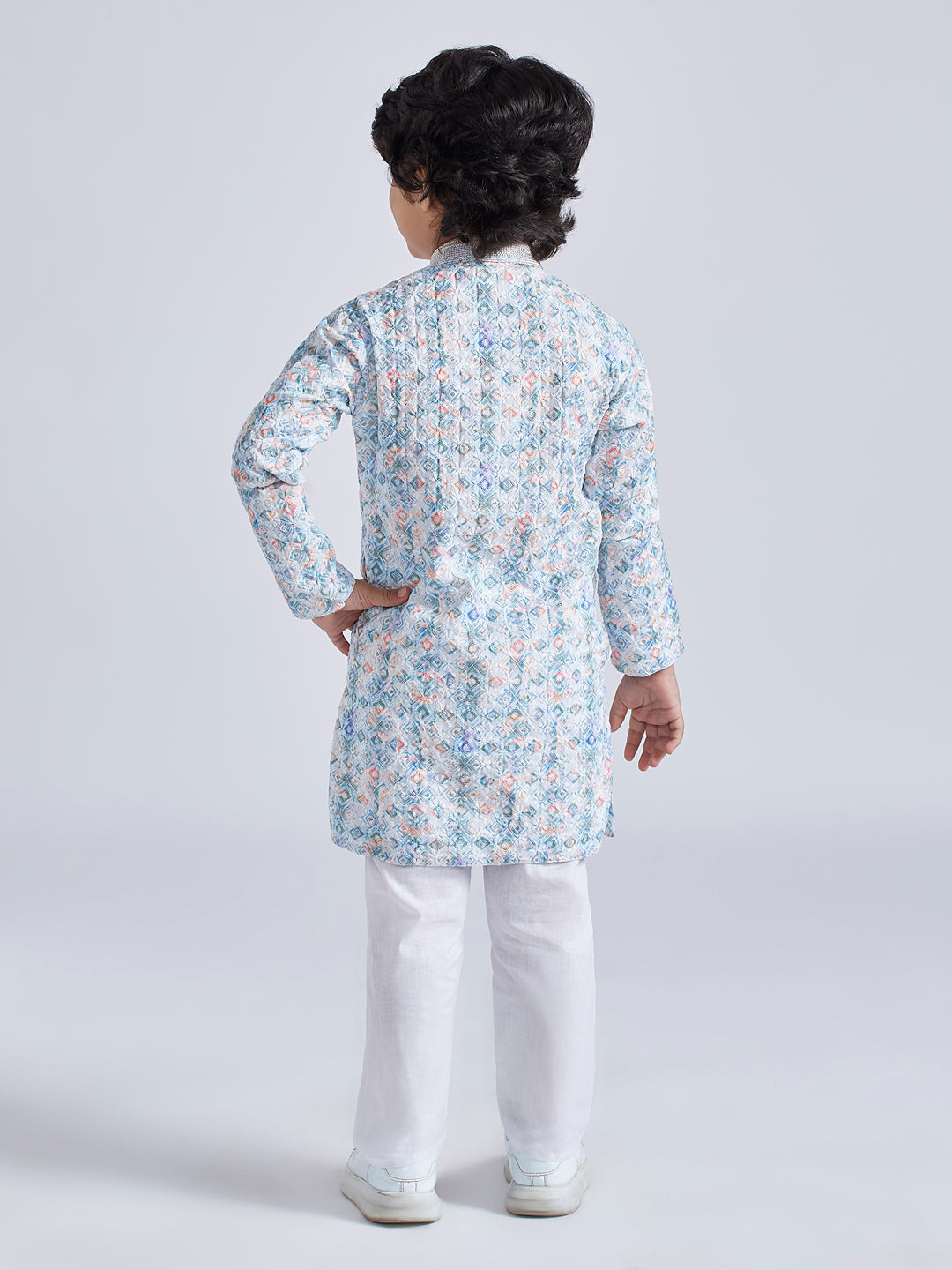 Boy's' Aqua Kurta And Pyjama Set