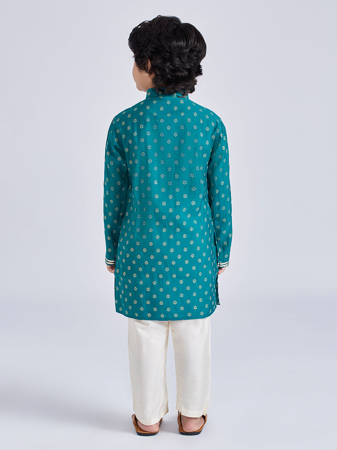 Boy's' Green And Cream Kurta Pyjama Set