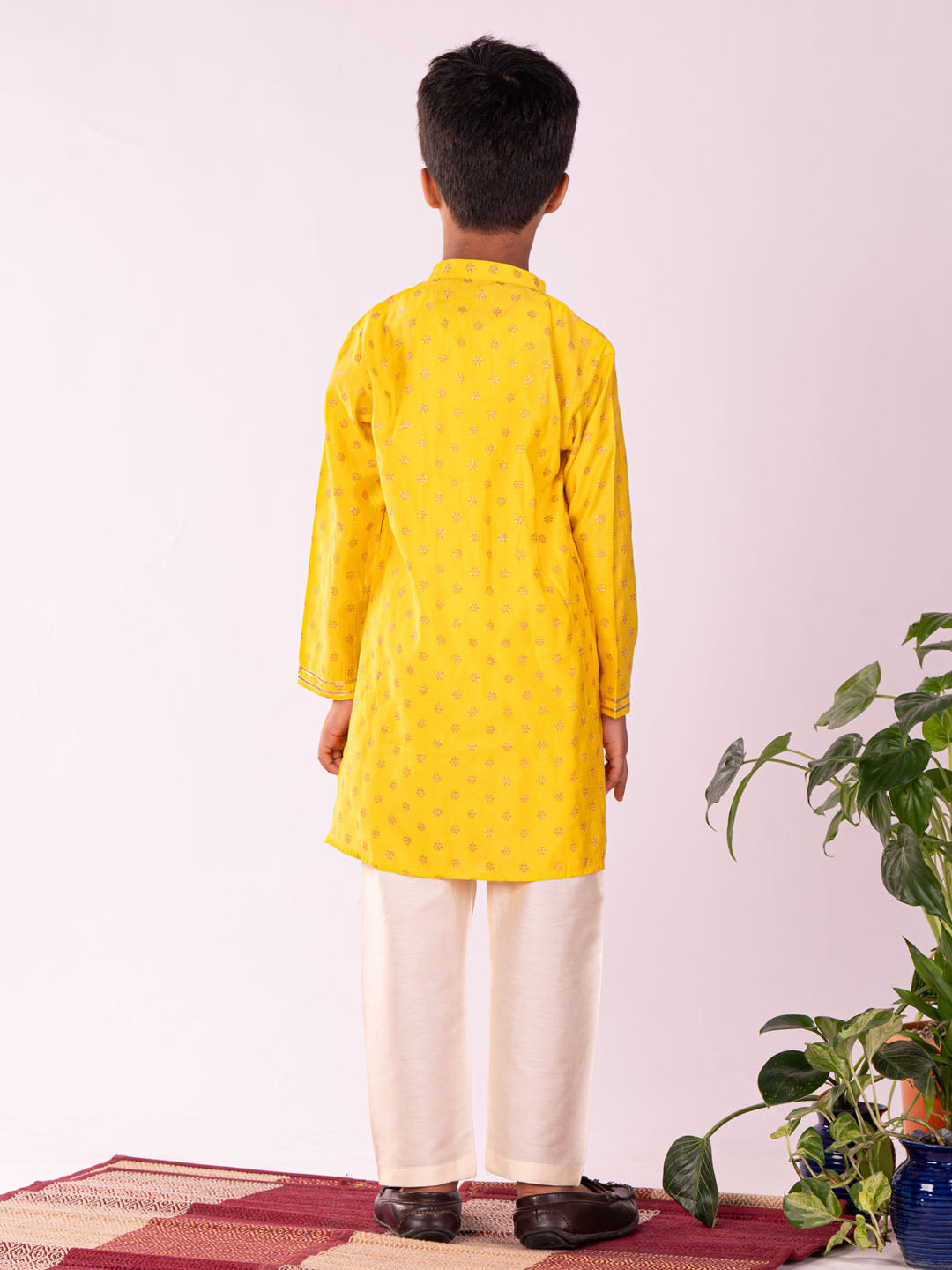 Boy's' Yellow And Cream Kurta Pyjama Set