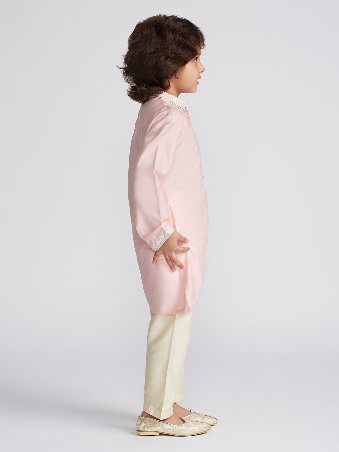 Boy's' Pink And Cream Kurta And Pyjama Set