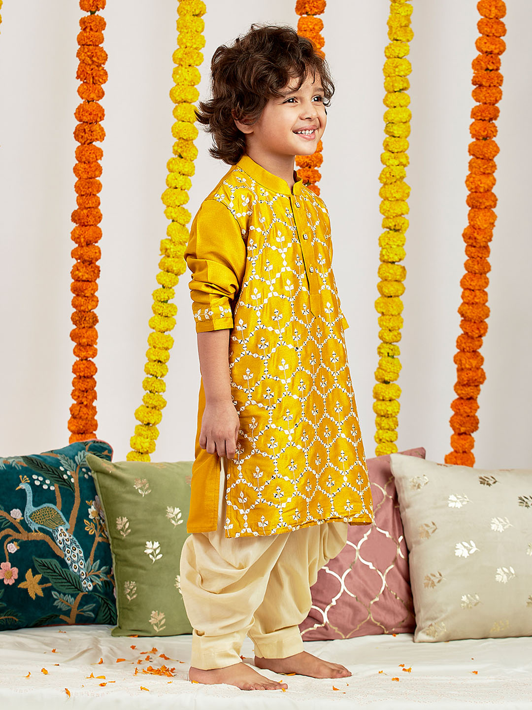 Boy's' Mustard Kurta And Patiala Set