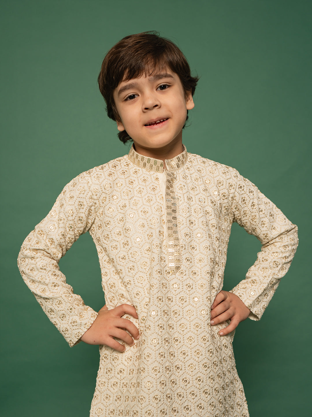Boy's Off White Kurta And Pyjama Set