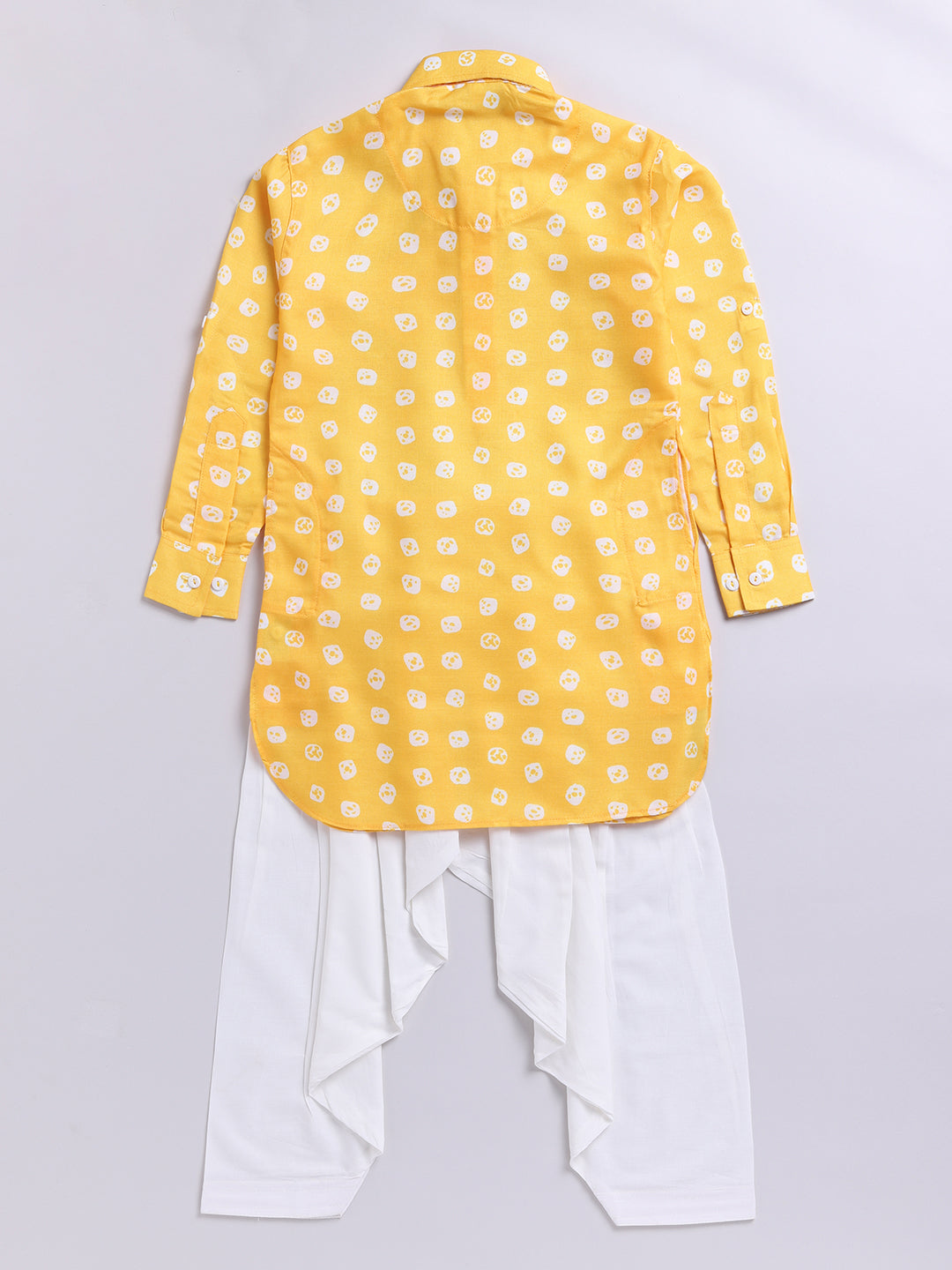 Boy's Yellow Floral Linen Slub Kurta Patiala Set