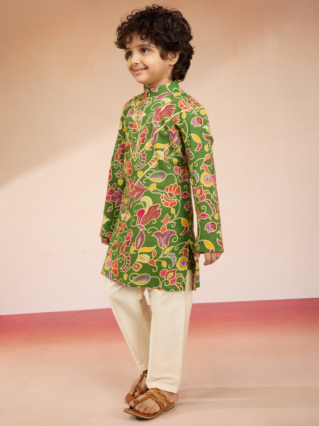 Boys Green Cotton Kurta Pajama Set