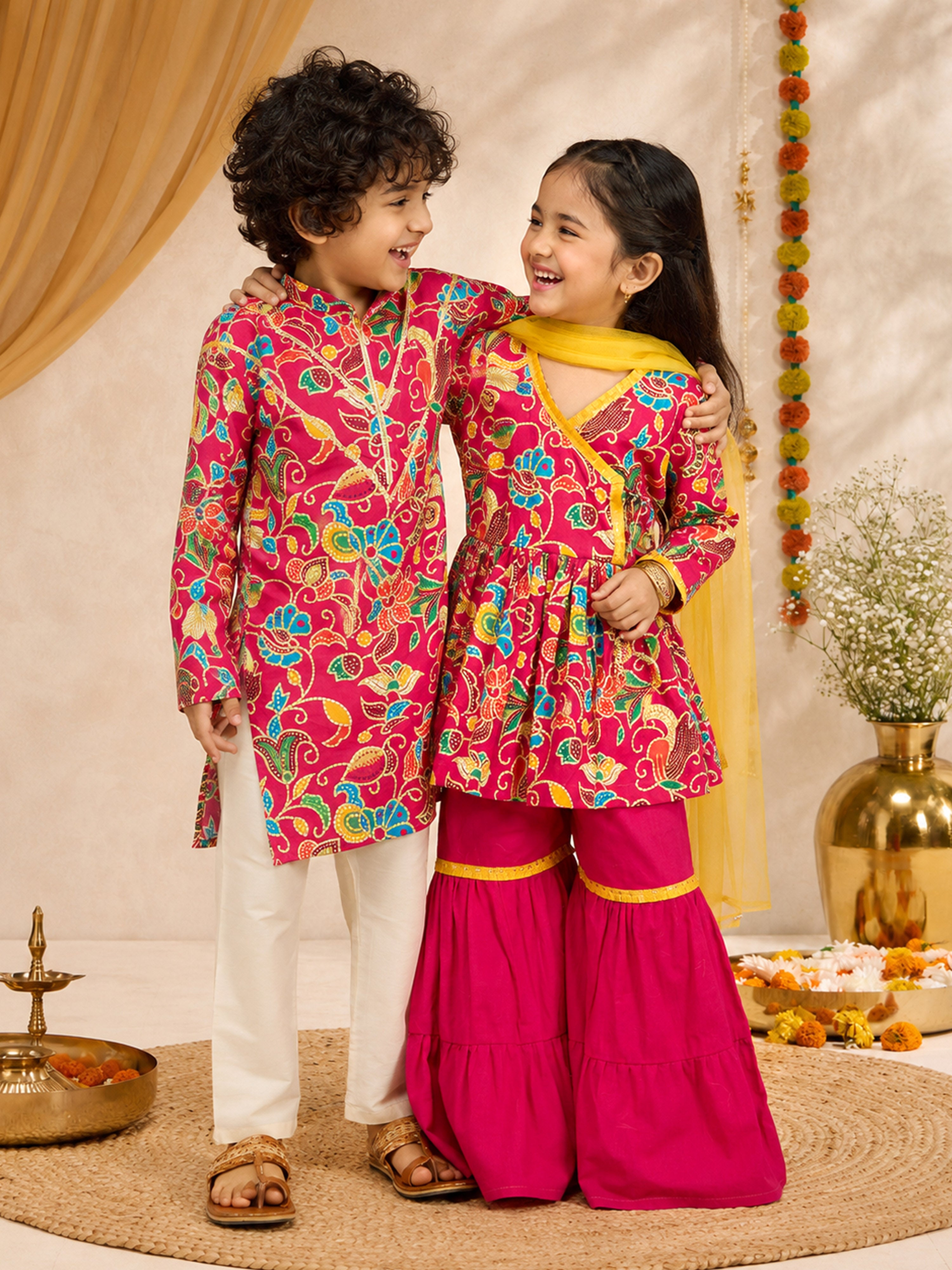 Boys Pink Cotton Kurta Pajama Set