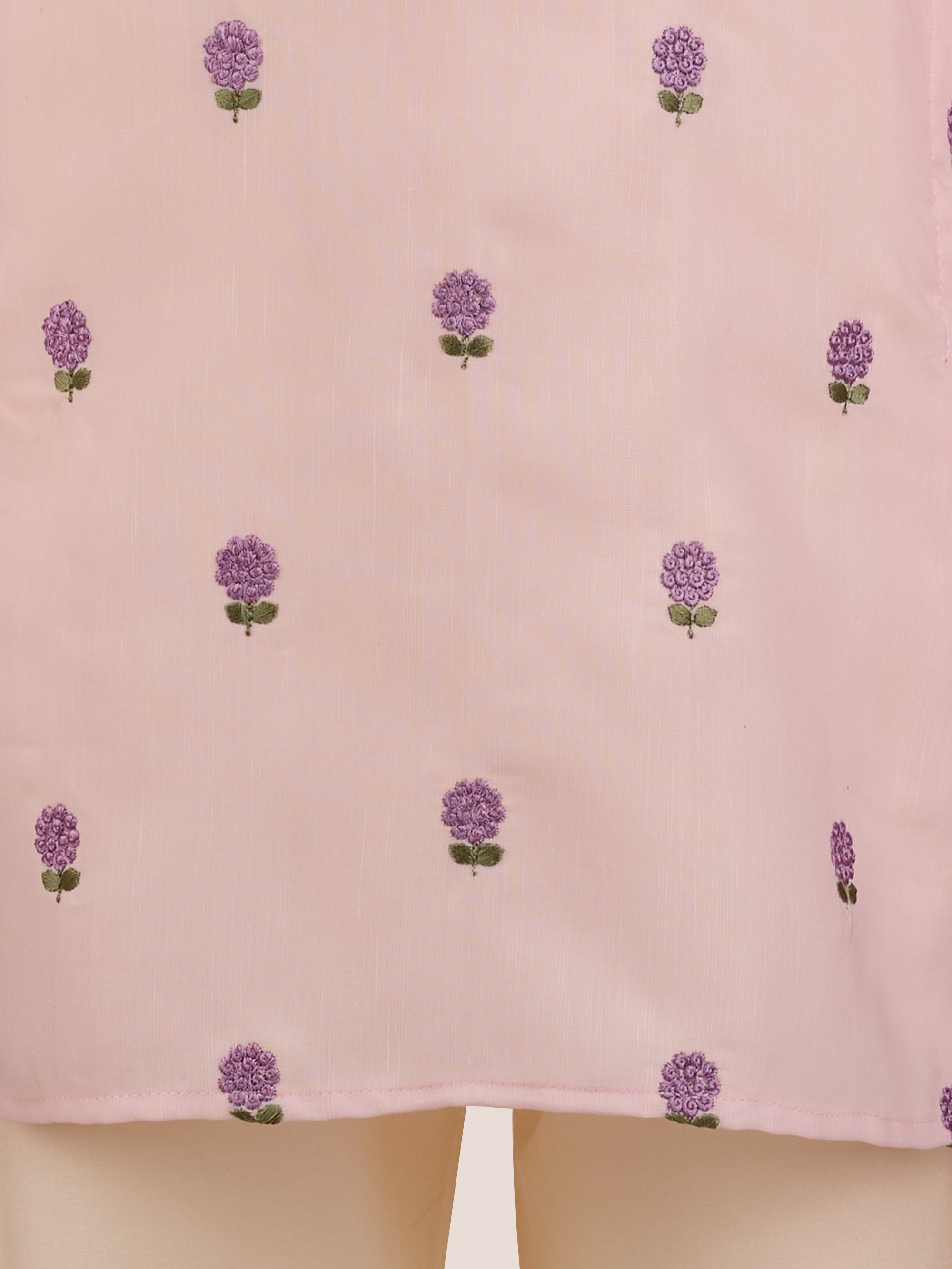 Boys Baby Pink Satin Floral Kurta Pajama Set
