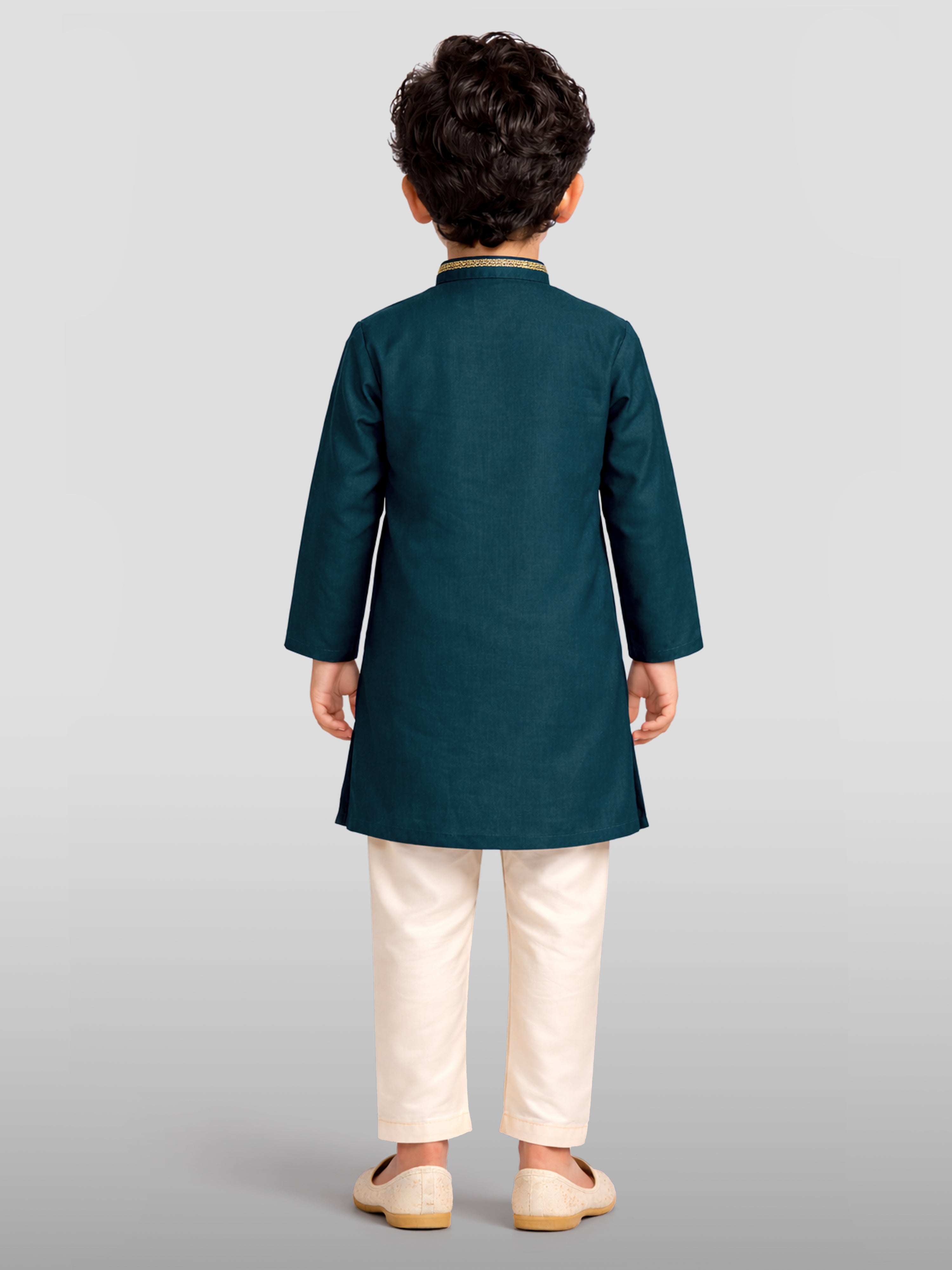 Boy's Turquoise Zari Embroidered Kurta Pyjama
