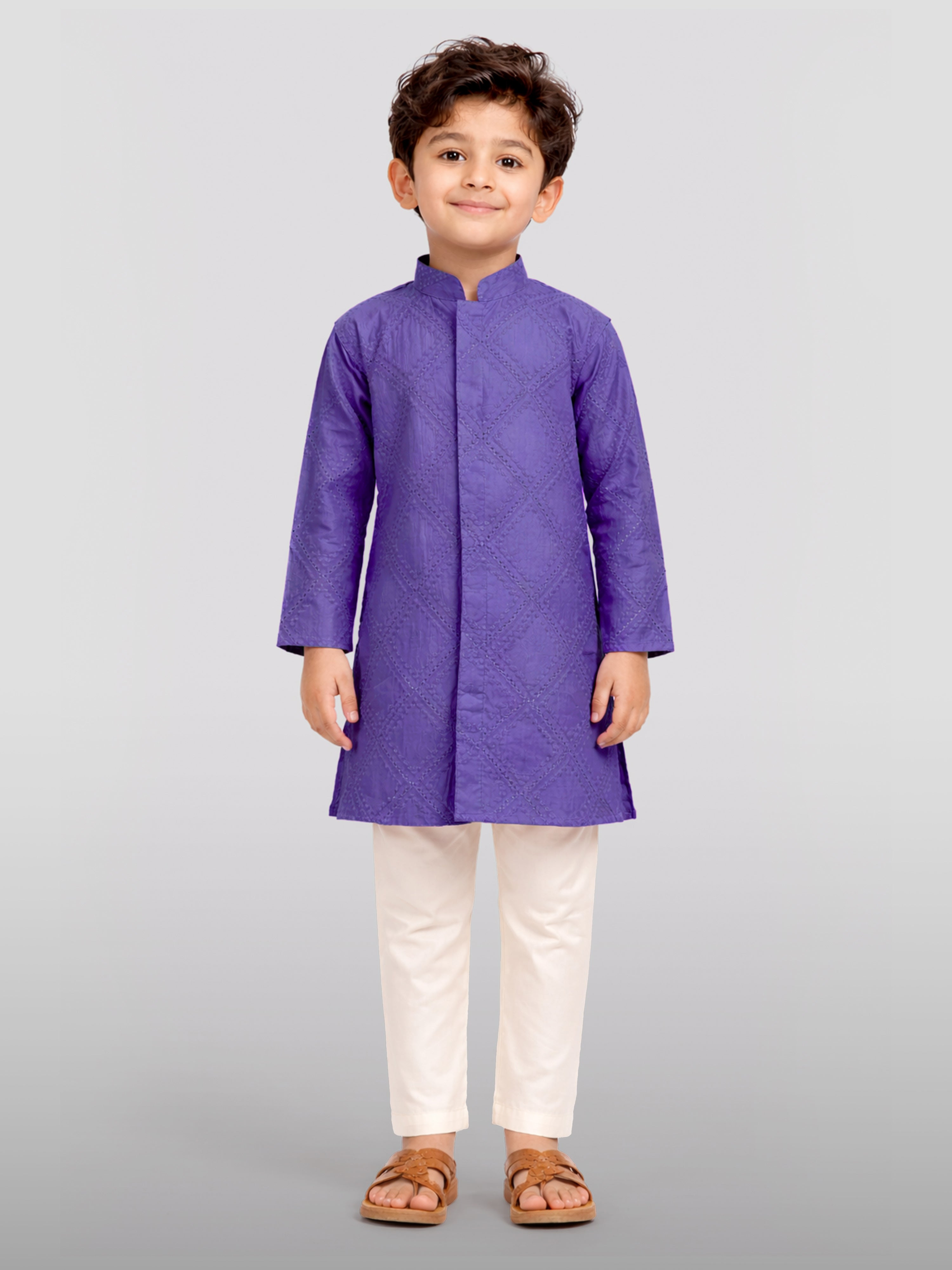 Boy's Purple Hakoba Cotton Kurta Pyjama