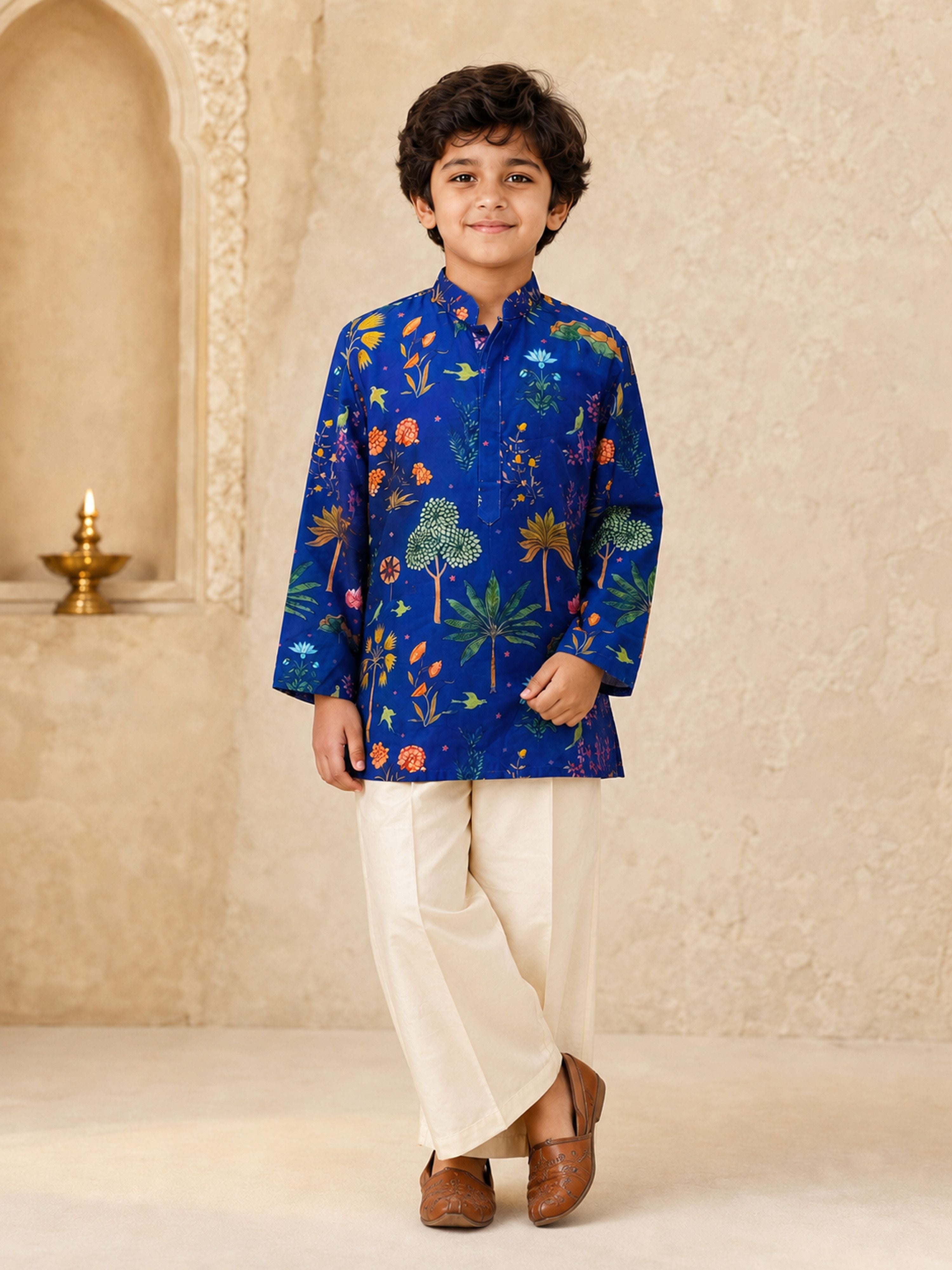 Boy Blue Muslin Kurta and Wide Leg Pant  Ethnic Wear
