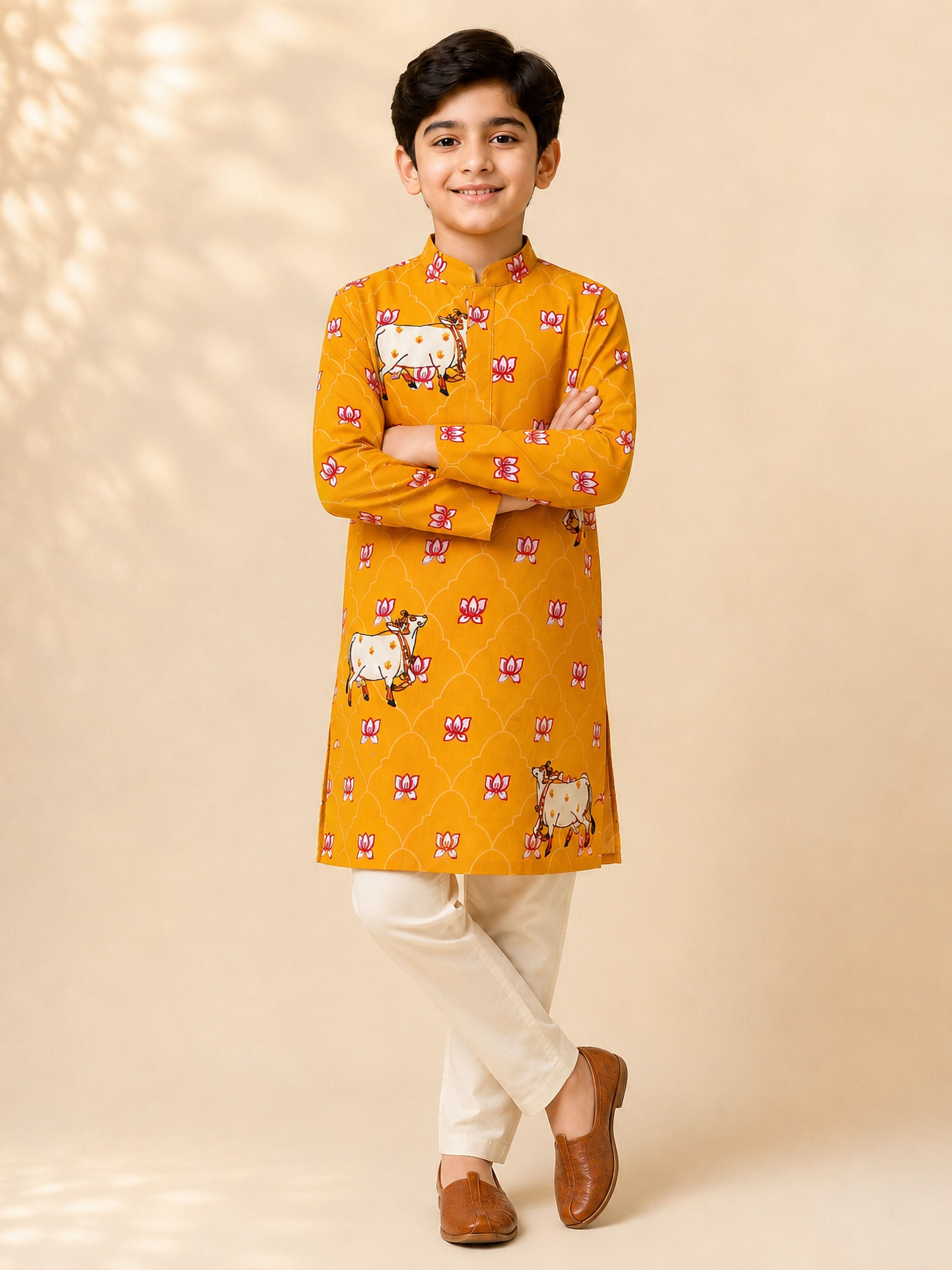 Boy Mustard Rayon Kurta and Pyjama  Ethnic Wear