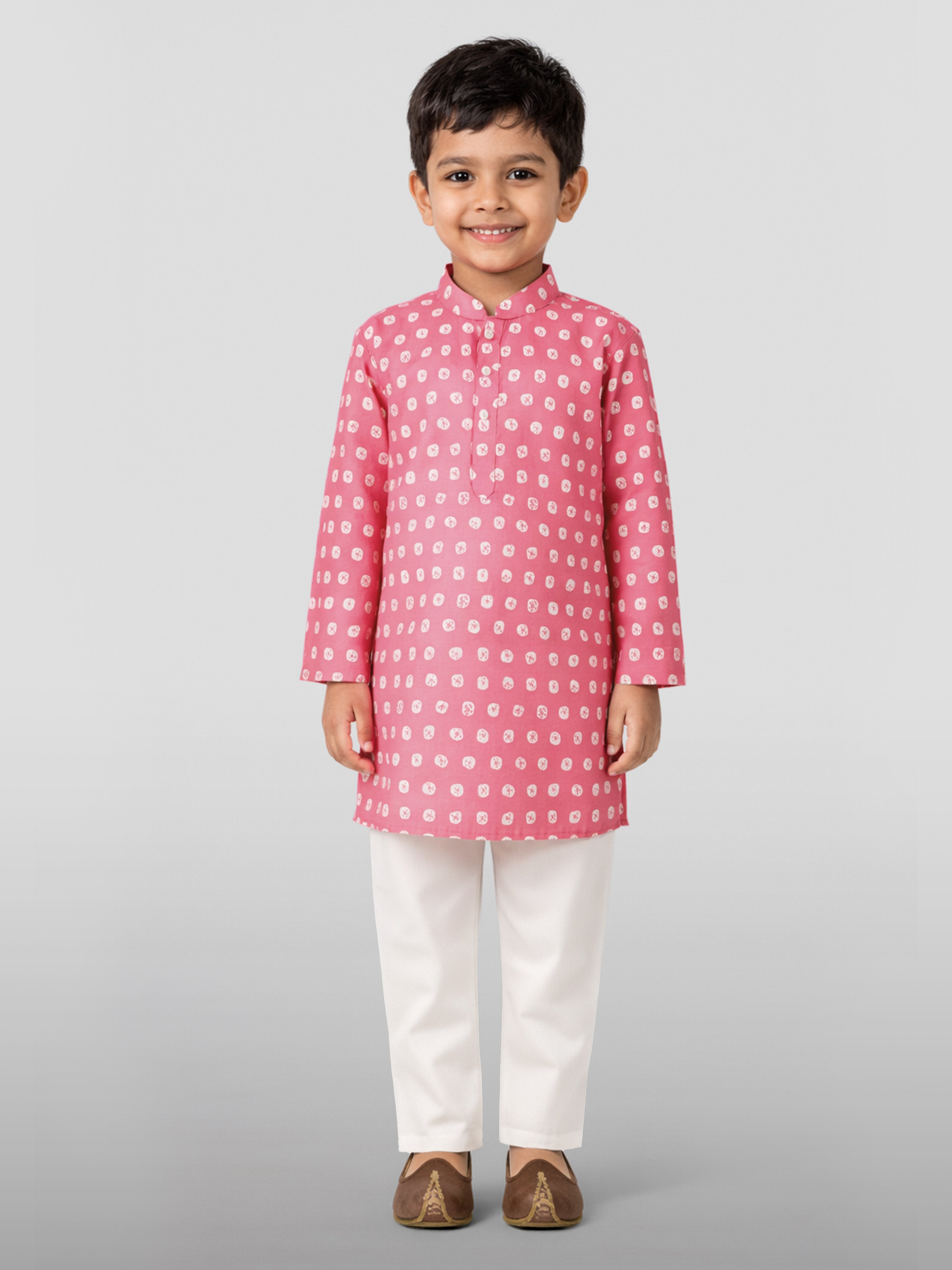 Boys Pink Linen Slub Kurta Pyjama Set