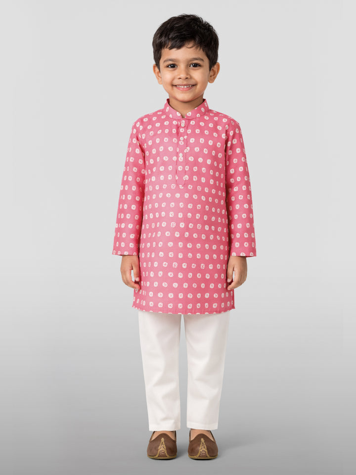 Boys Pink Linen Slub Kurta Pyjama Set