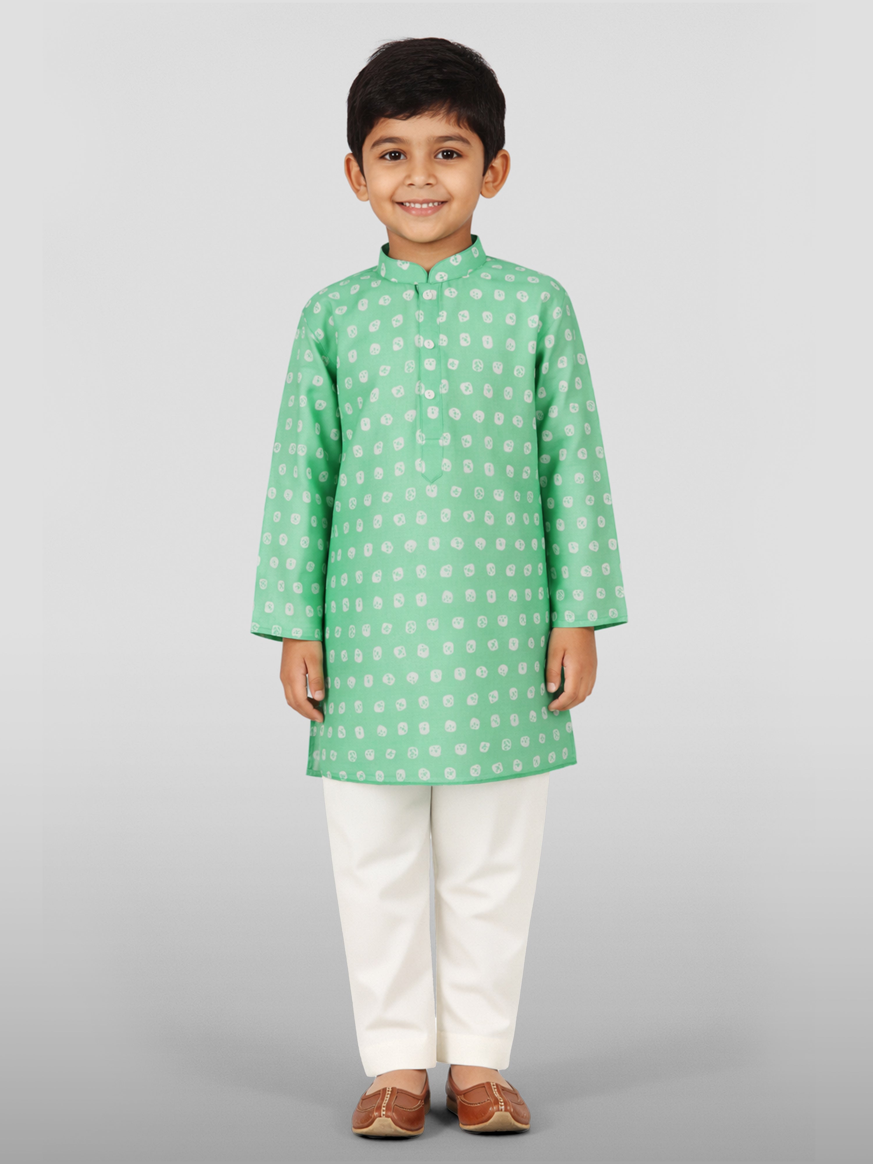 Boy's Aqua Geometric Kurta Pyjama Set