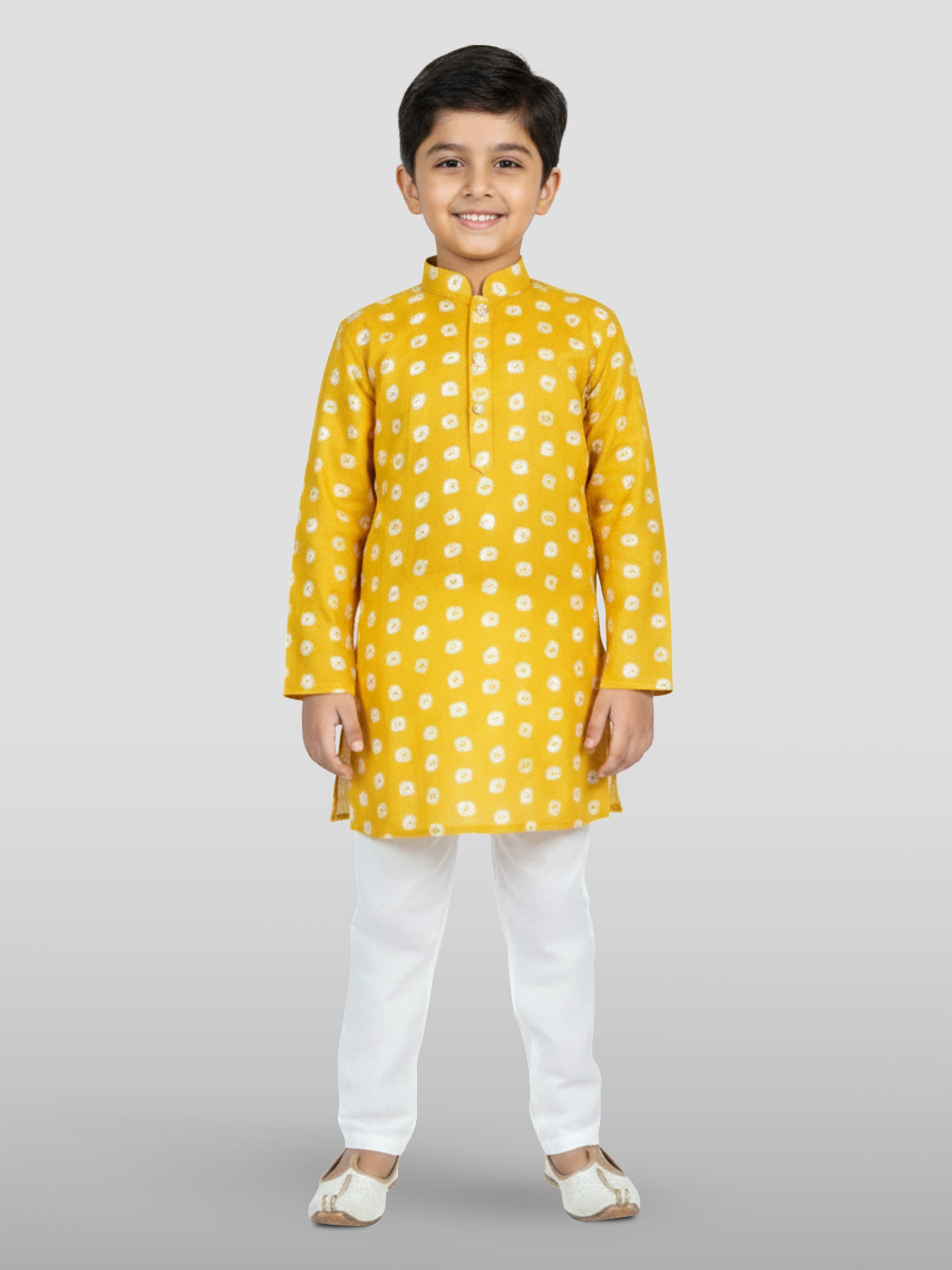 Boys Yellow Linen Slub Kurta Pyjama Set