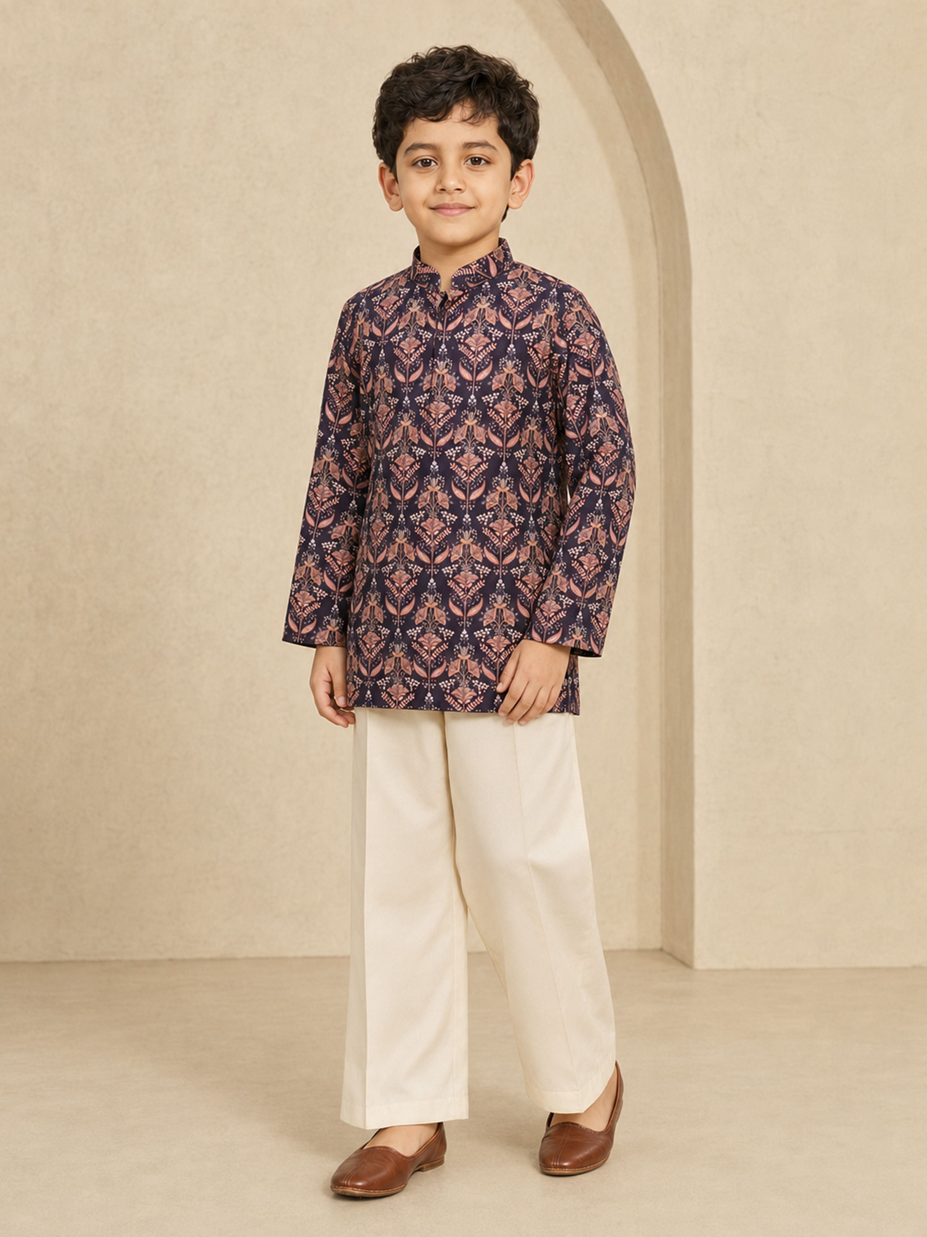 Boy Wine Silk Blend Kurta and Wide Leg Pant  Ethnic Wear