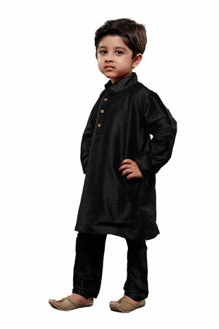 VASTRAMAY Boys Black Silk Kurta with Pajama Set