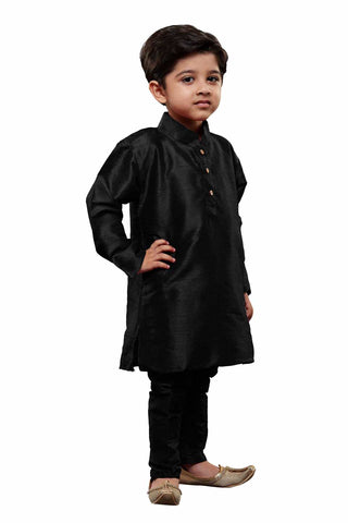 VASTRAMAY Boys Black Silk Kurta with Pajama Set