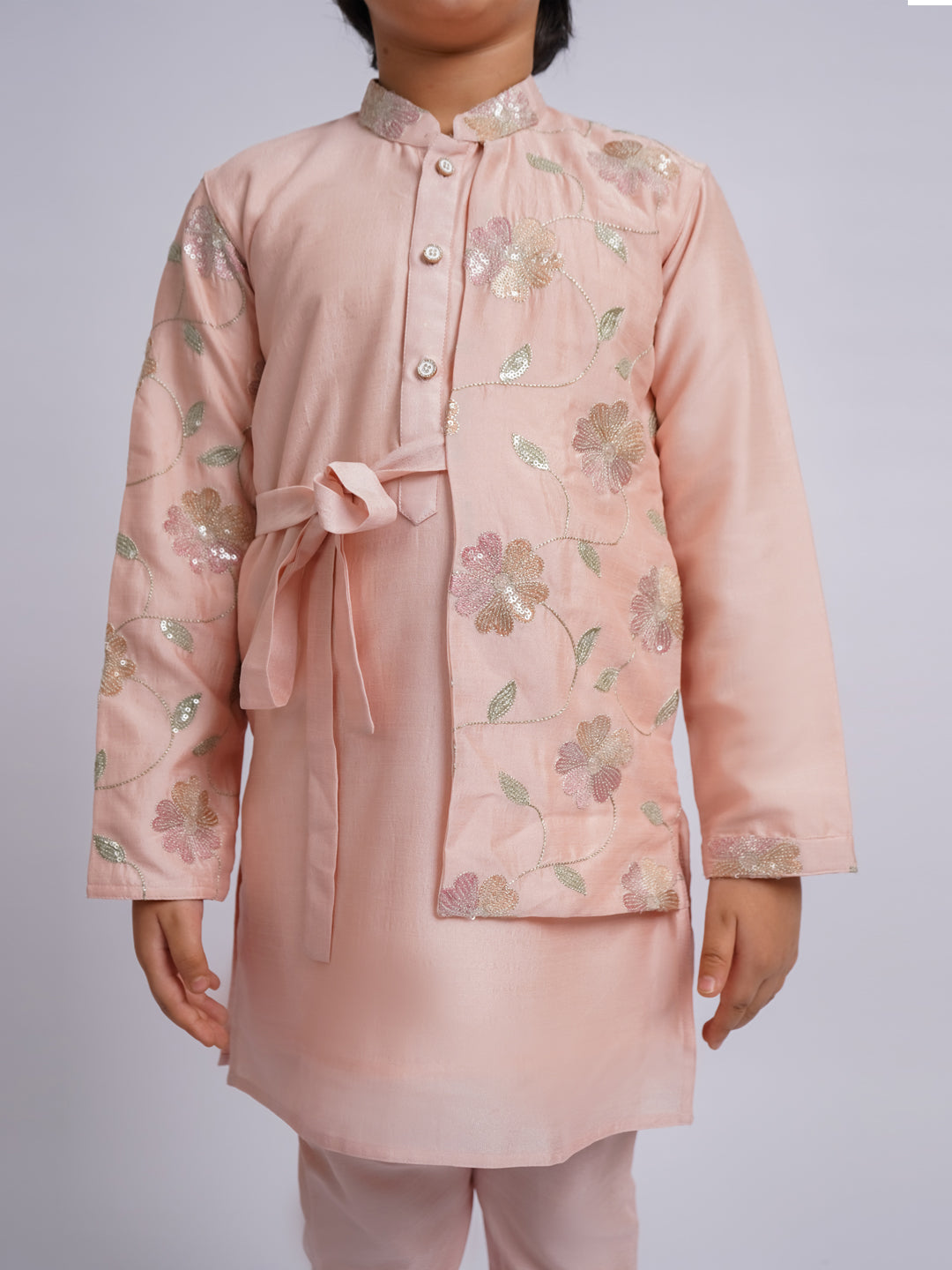 Boy's' Peach Kurta And Pyjama Set