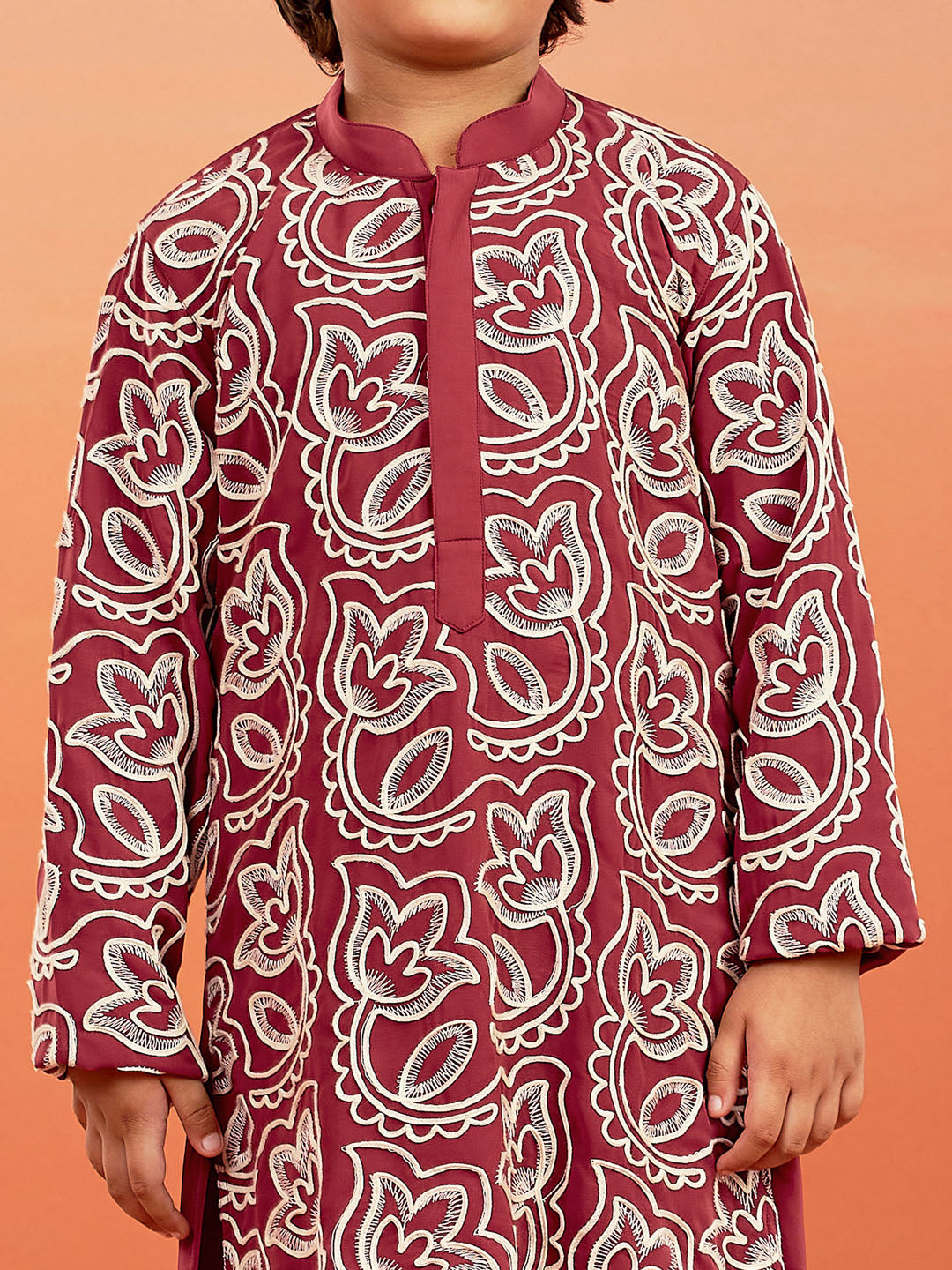 Boy's' Maroon Kurta And Pyjama Set