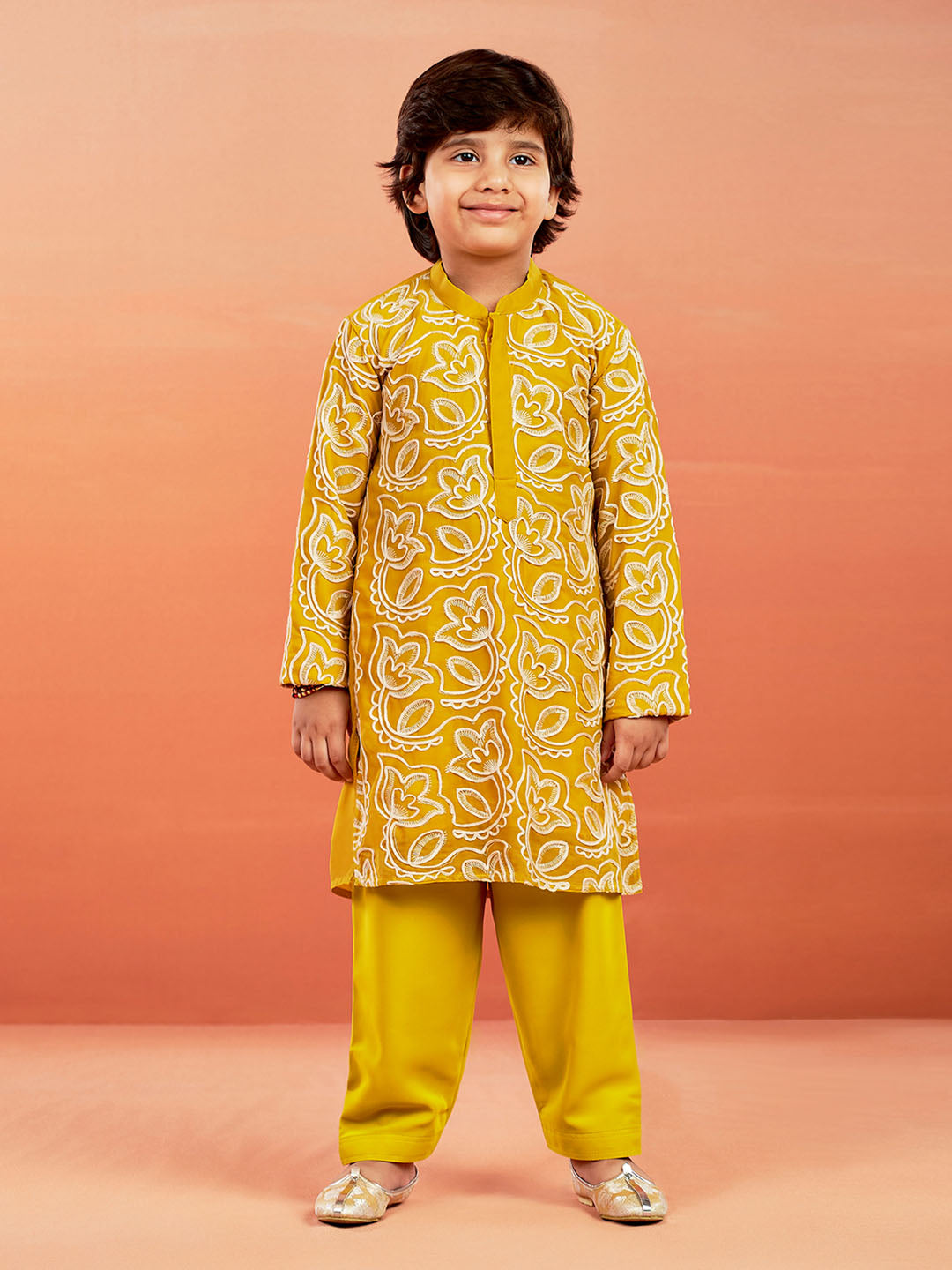 Boy's' Mustard Kurta And Pyjama Set