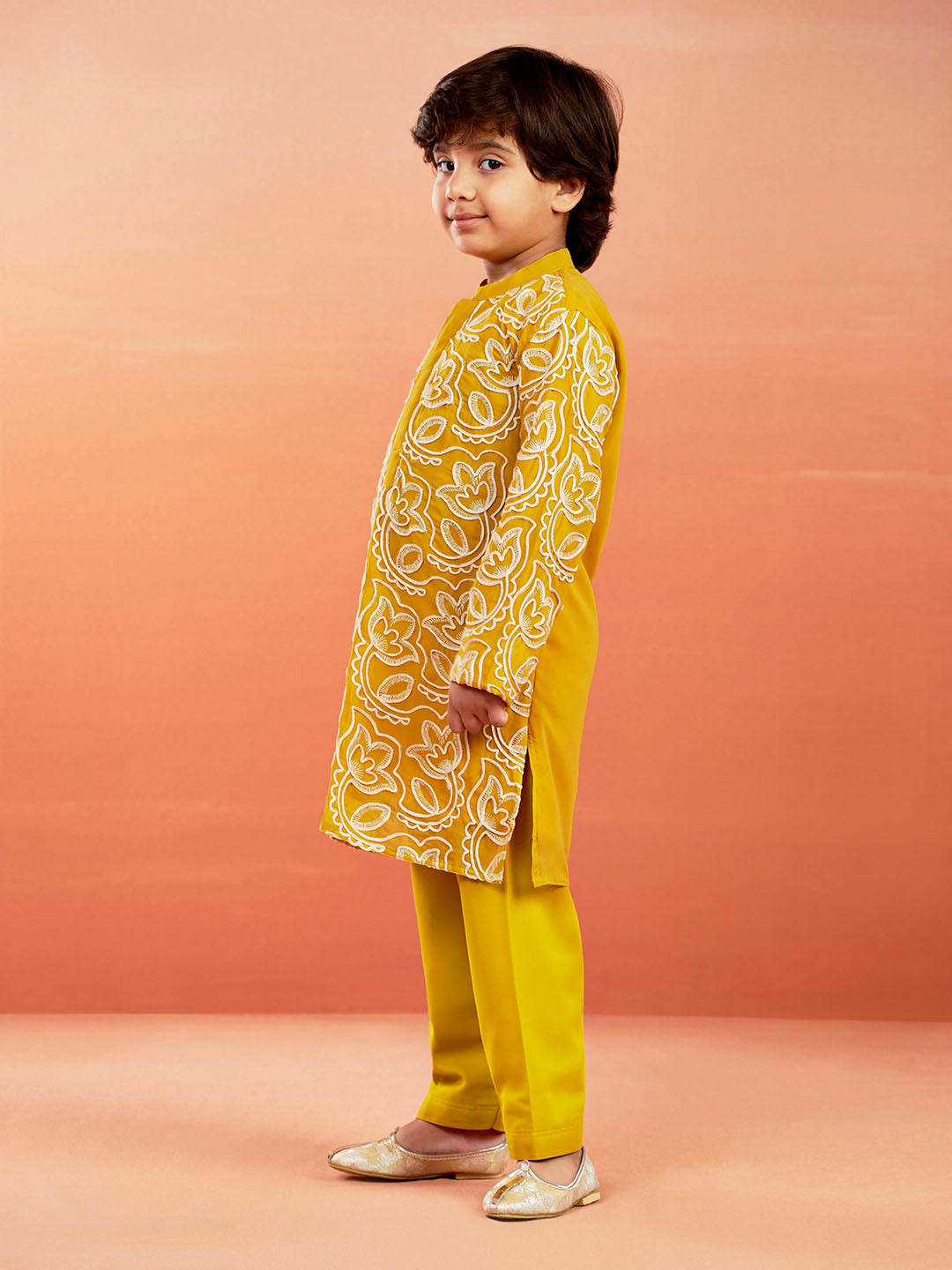 Boy's' Mustard Kurta And Pyjama Set