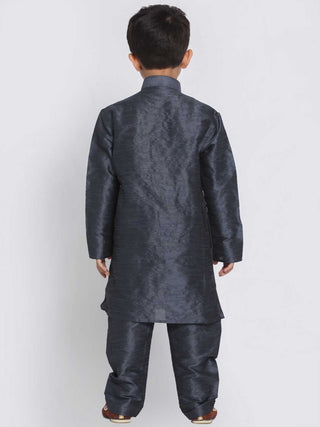 VASTRAMAY Boys' Grey Cotton Silk Blend Kurta and Pyjama Set