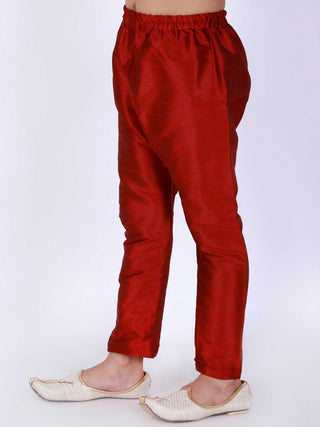 VASTRAMAY Boy's Maroon Solid Ethnic Pyjamas