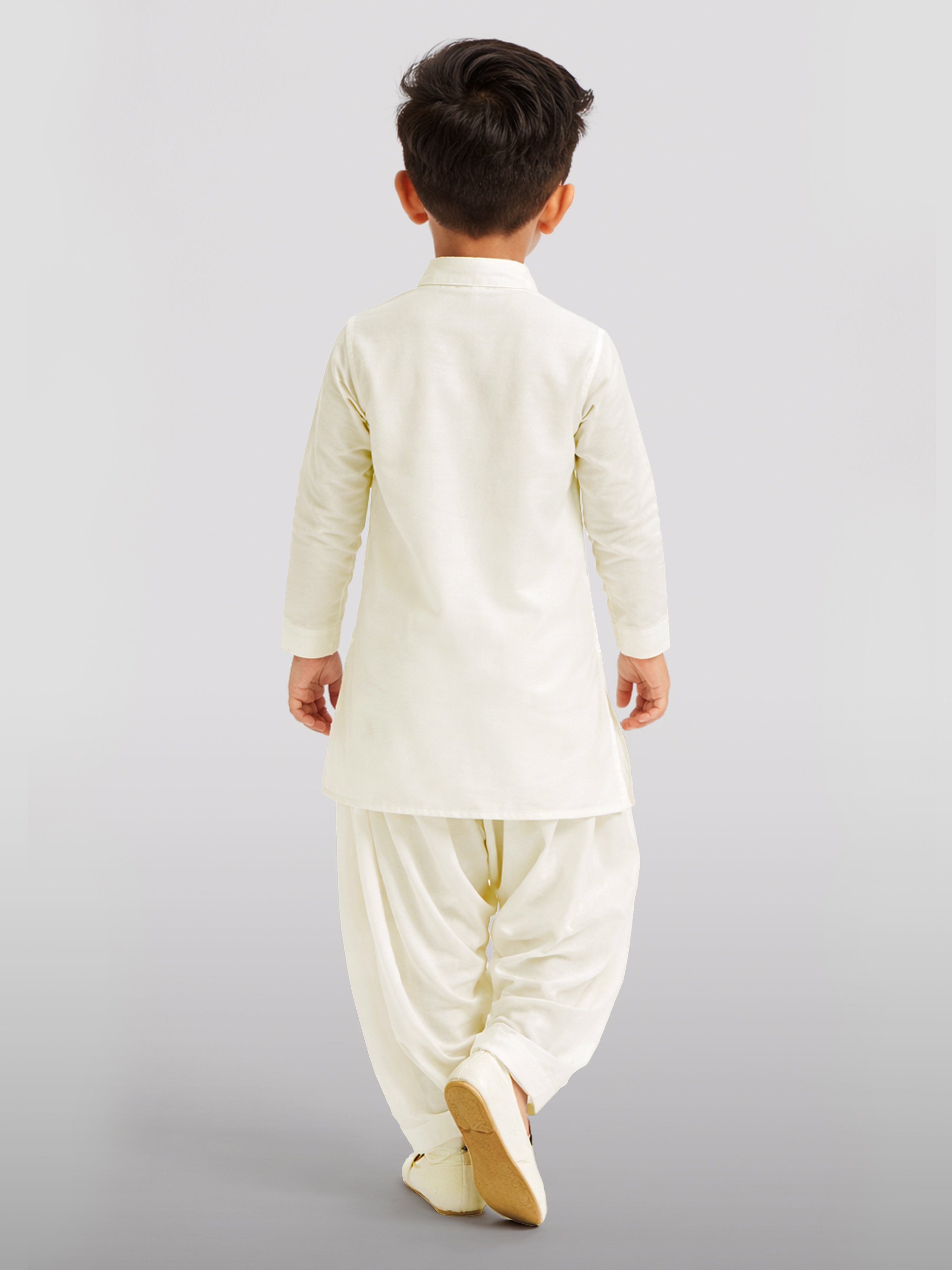 Boy's Cream Viscose Kurta Patiala Set