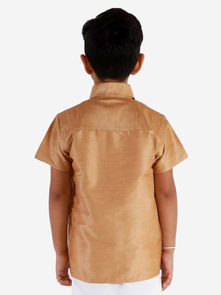 VASTRAMAY Boys' Rose gold Silk Short Sleeves Ethnic Shirt