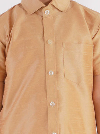 VASTRAMAY Boys' Rose gold Silk Short Sleeves Ethnic Shirt