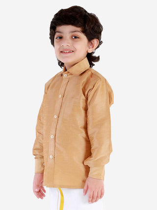 VASTRAMAY Boys' Rose Gold Silk Blend Long Sleeves Ethnic Shirt