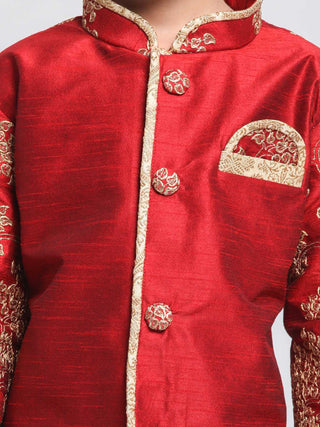 VASTRAMAY Boys' Maroon Cotton Silk Blend Kurta and Dhoti Pant Set