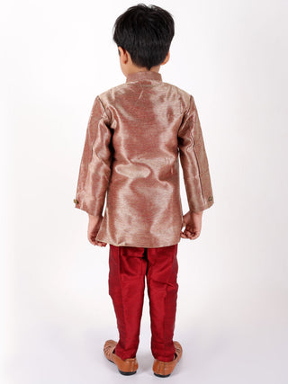 JBN CREATION Boys' Gold Cotton Blend Sherwani With Pyjama Set