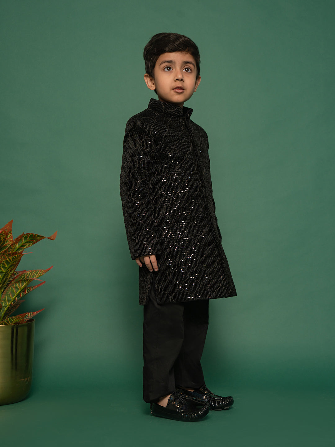 Boy's Black Sherwani Set