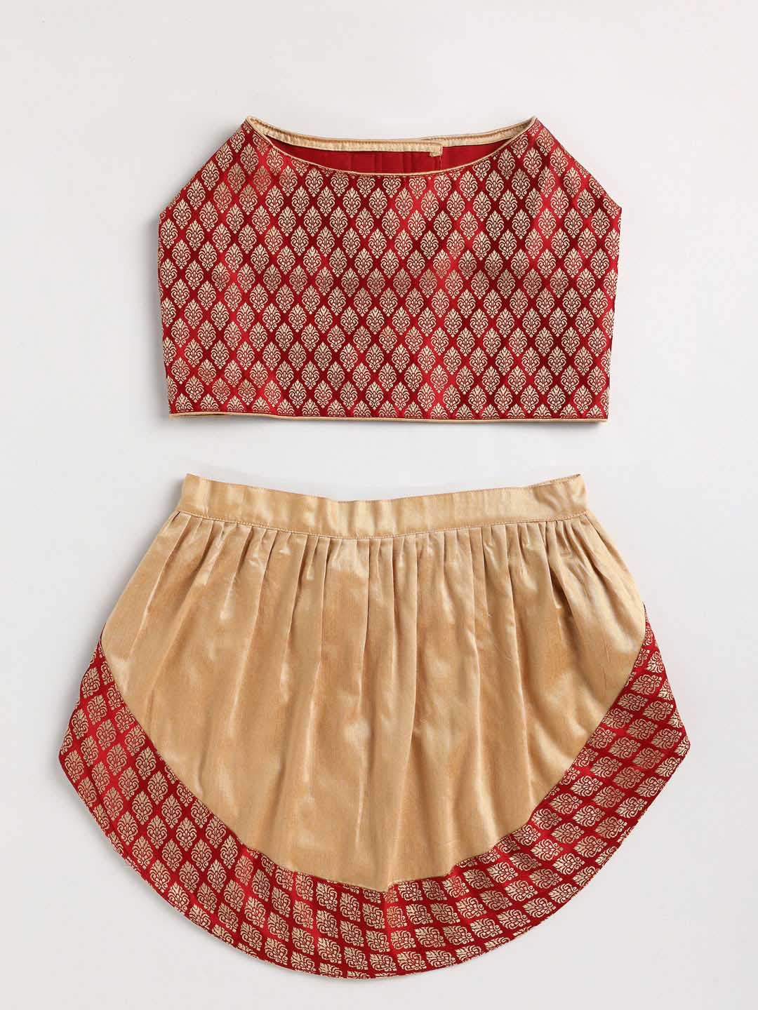 Dogs' Maroon Woven Silk Blend Lehenga Choli Set