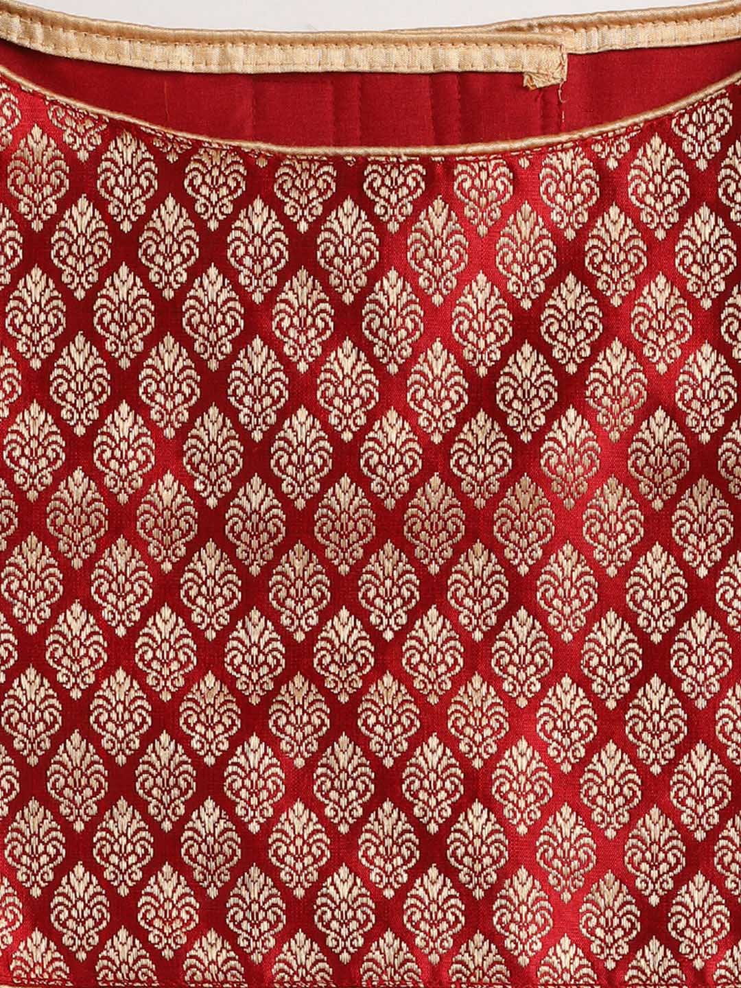 Dogs' Maroon Woven Silk Blend Lehenga Choli Set