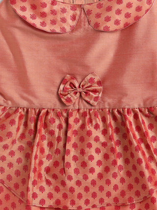 VASTRAMAY Dogs' Pink Printed Flared Frock With Attached Bow