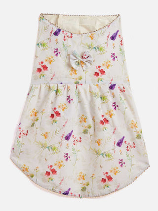 PAWS BY VASTRAMAY Dogs' Cream Floral Printed Cotton Blend Dress