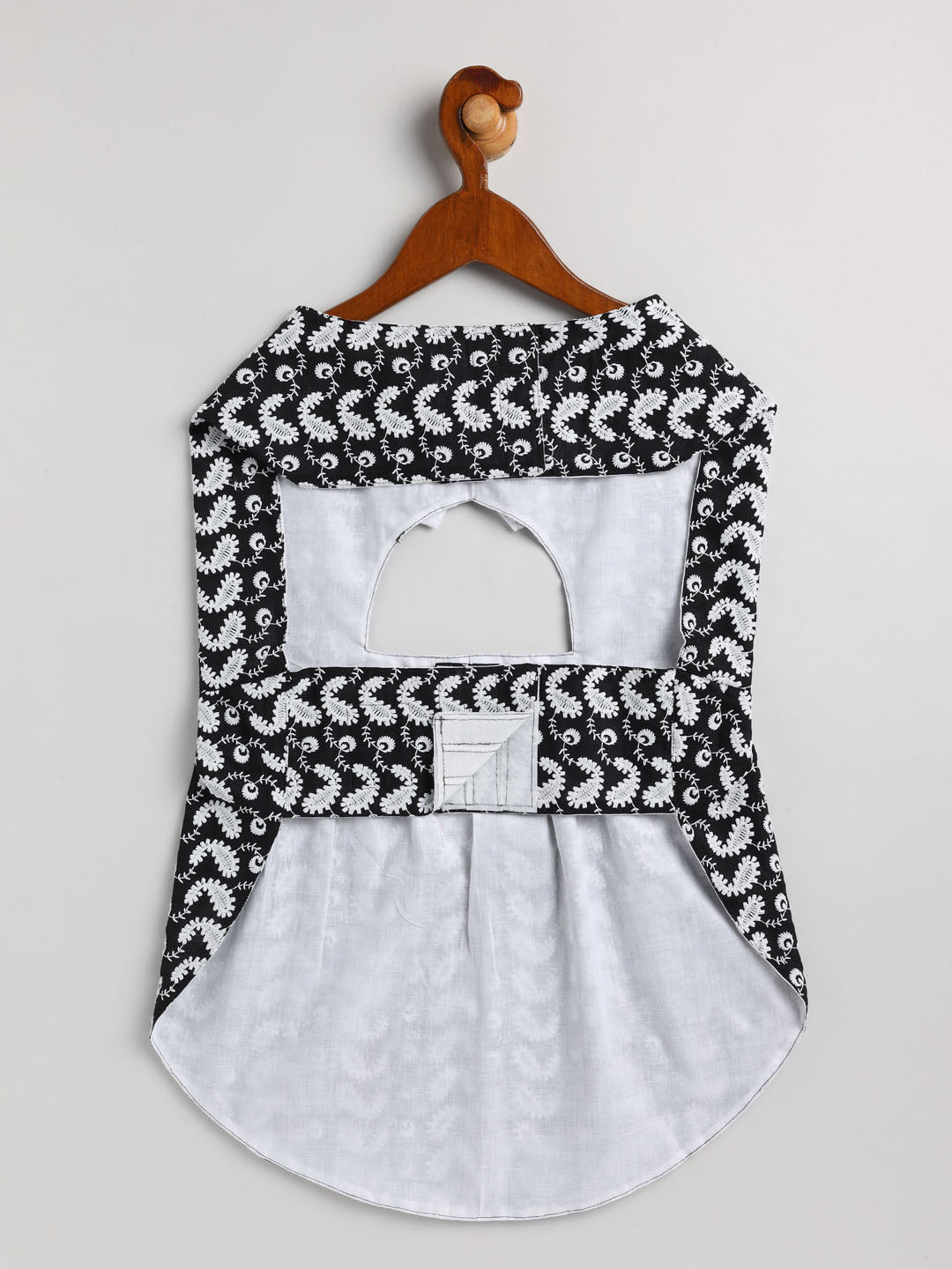 Dogs' Black Chikankari Flared Dress With Attached Bow