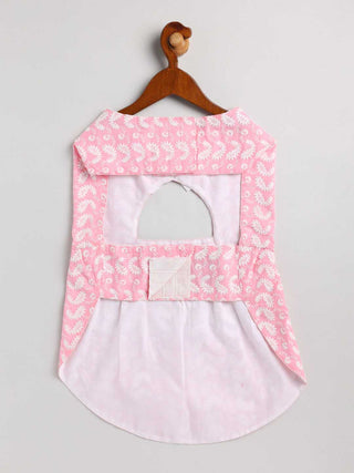 VASTRAMAY Dogs' Pink Chikankari Flared Dress With Attached Bow