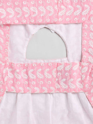 VASTRAMAY Dogs' Pink Chikankari Flared Dress With Attached Bow