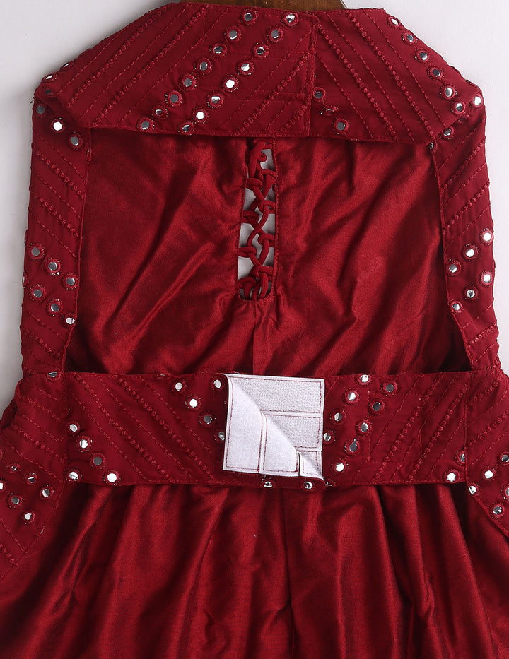 Dogs Allover Mirror Work Slik Blend Embroidered Dress
