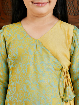 VASTRAMAY Girl's Aqua Jacquard Anarkali Kurta Salwar Set
