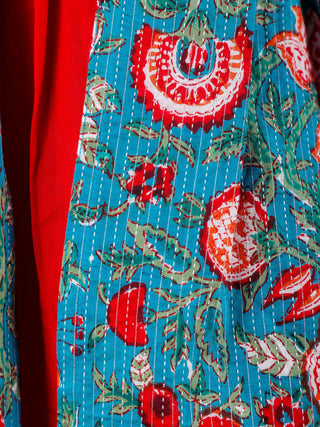 VASTRAMAY Girl's Red And Blue Anarkali Dress