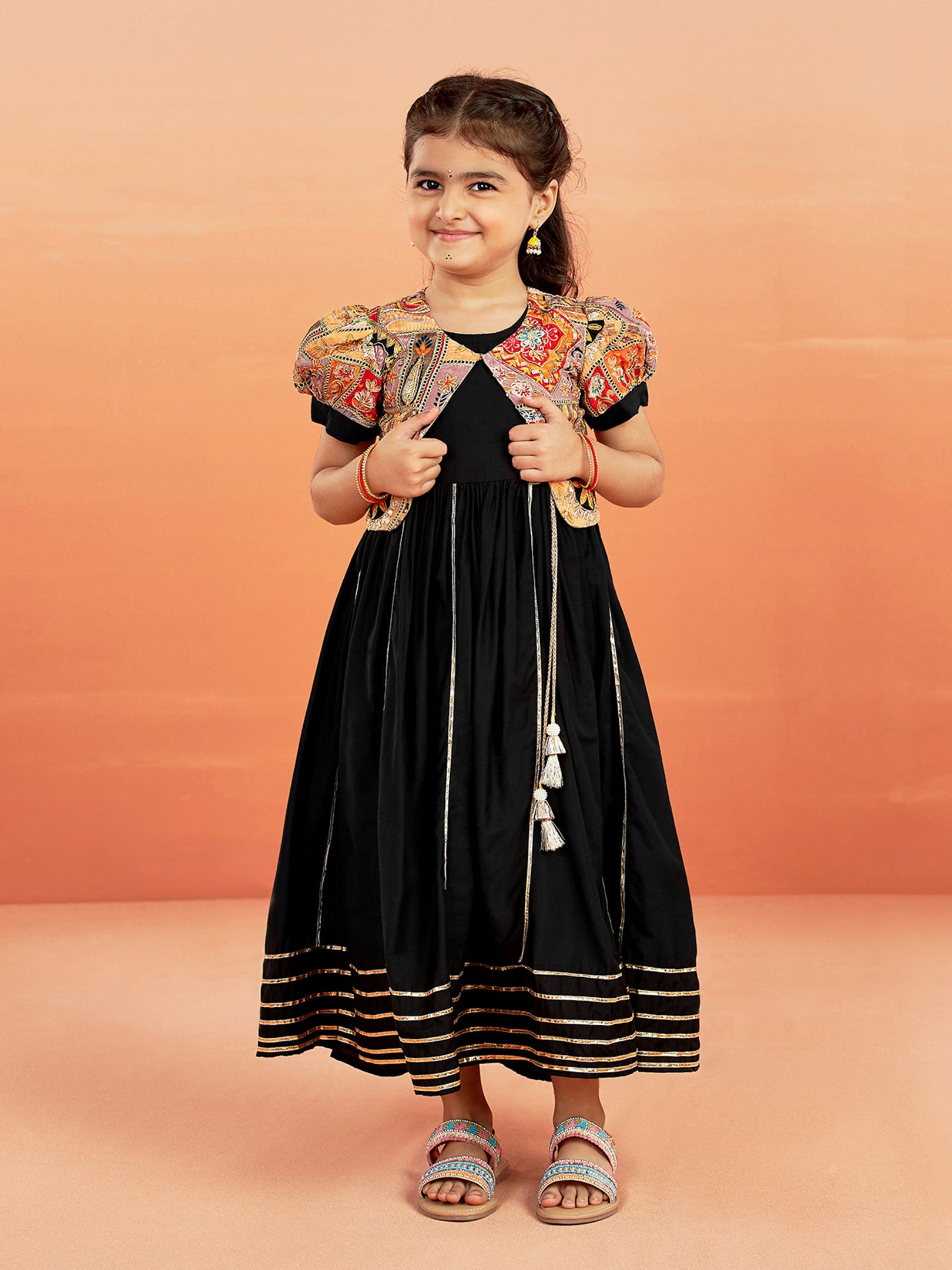Girl's' Black Anarkali Set