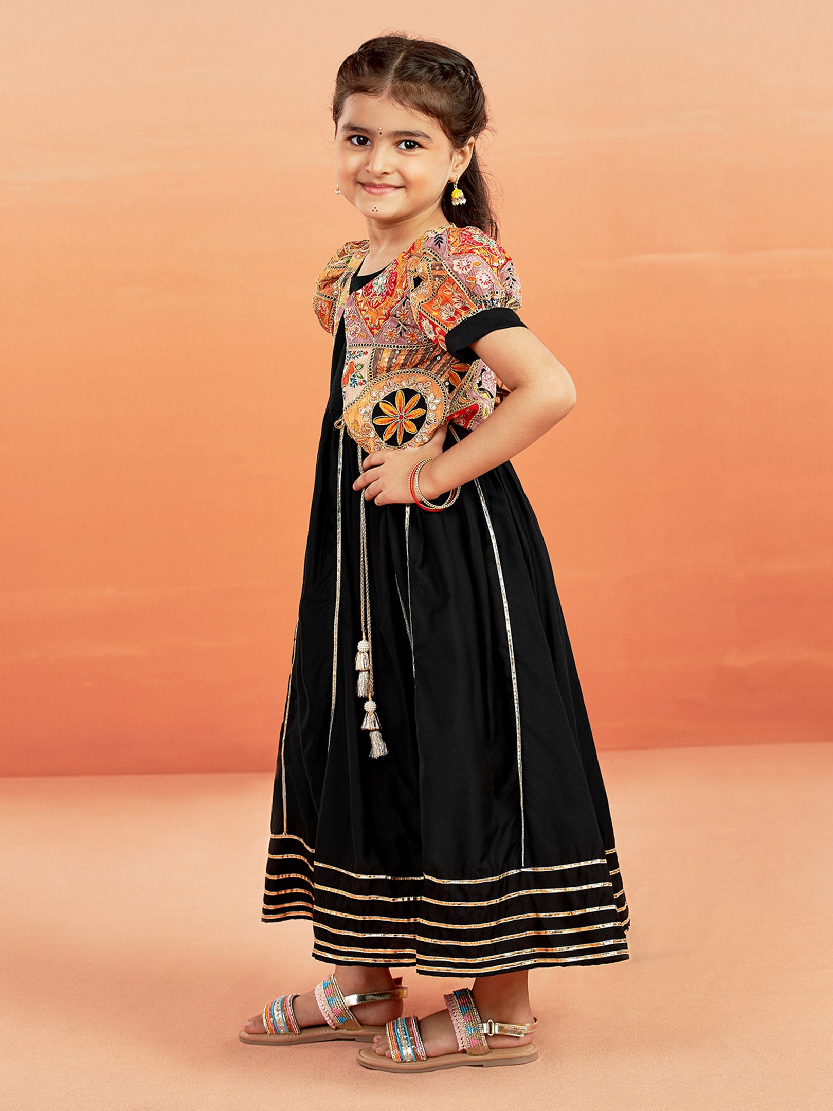 Girl's' Black Anarkali Set
